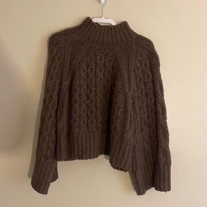 Large Express Brown Cable Knit Sweater